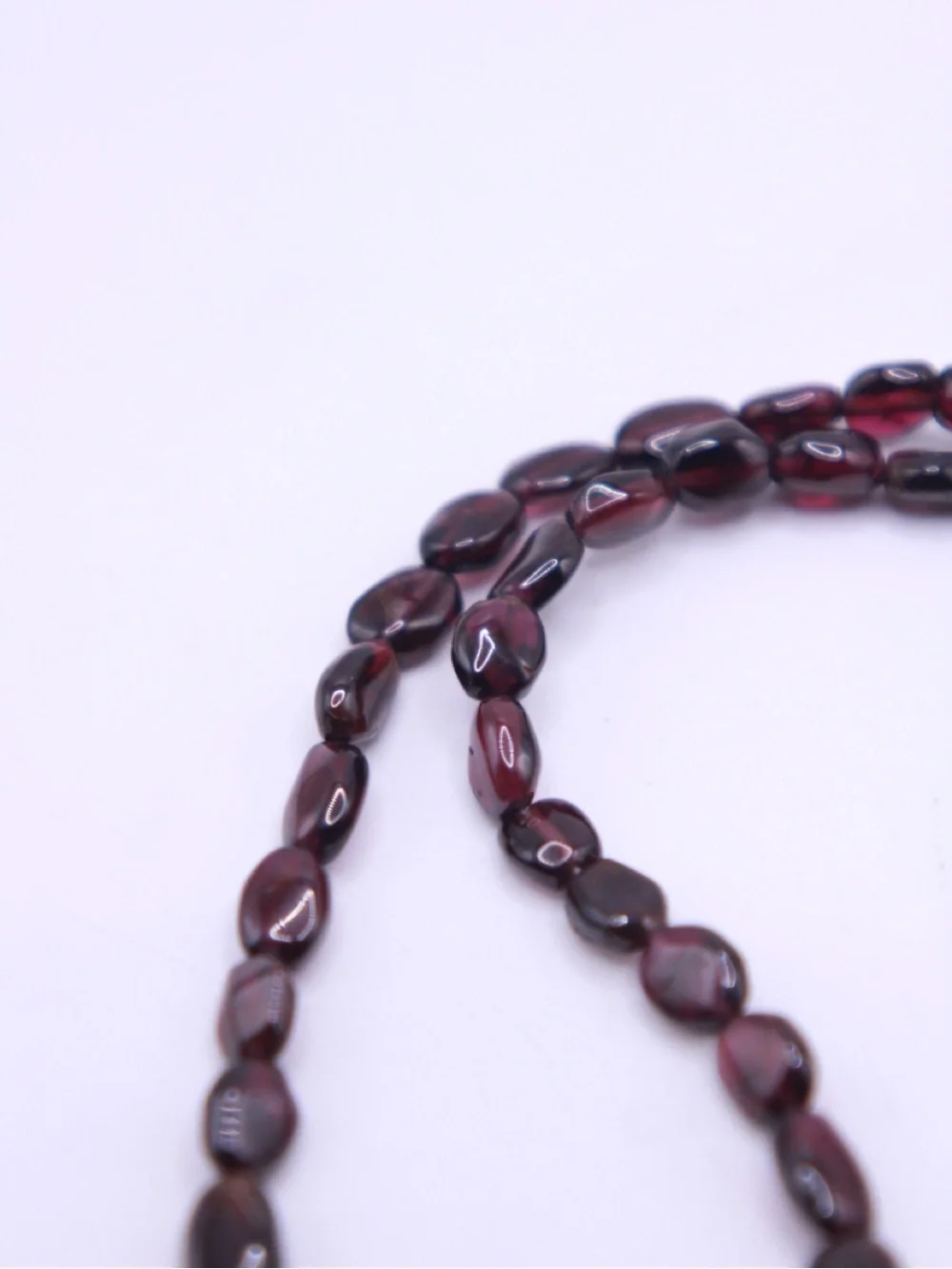 Artisan made Hand paintedPorcelain Floral Pendant on a Garnet Bead Necklace 16”